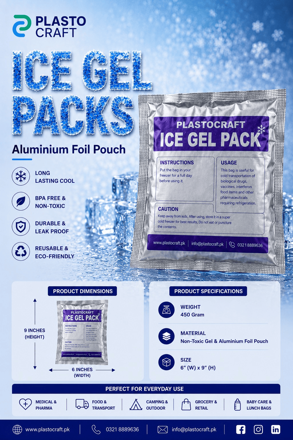Ice Gel Pack – 450 g Aluminium Foil Pouch - Image 2
