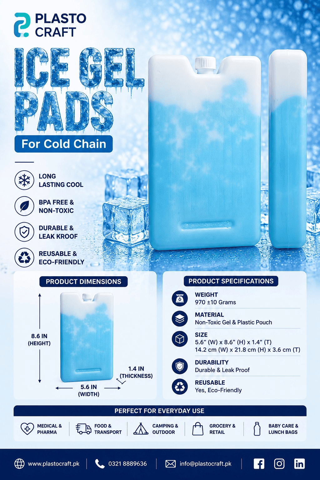 Reusable Ice Gel Pad for Cold Chain – 970 g - Image 2