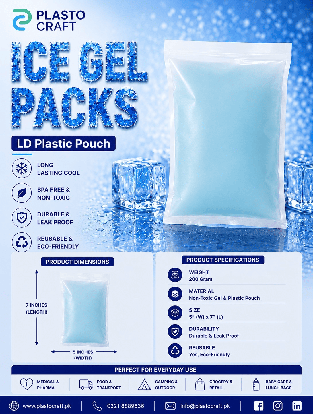 Ice Gel Pack – 200 g LD Plastic Pouch - Image 2